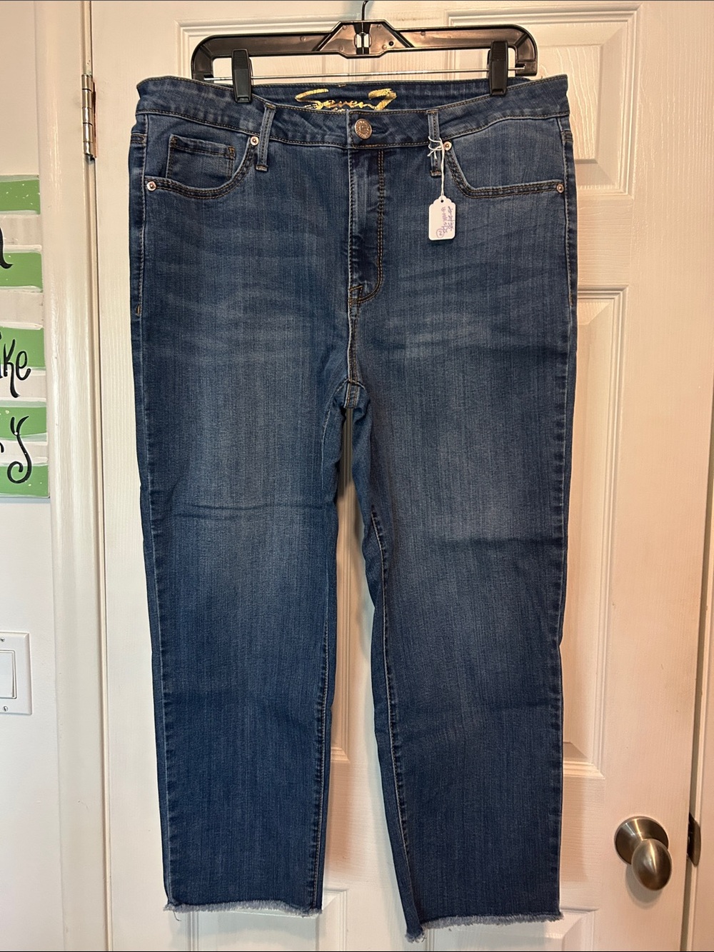 Seven7 Women's Ankle Crop Jeans in Dark Indigo Wash